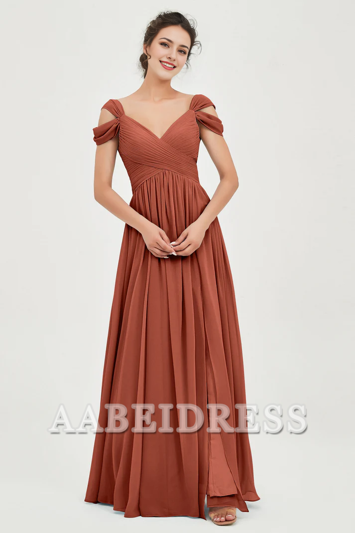 AABEI DRESS Bridesmaid Dresses Chiffon A-Line V-Neck Sleeveless Pleated Side Fork Floor-Length Elegant Dresses Wedding Guests Dresses