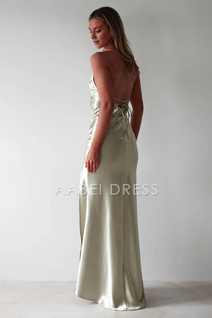 AABEI DRESS Prom Dress Figure Slimming Slip Dress Straight Neckline Low Back Adjustable Tie Straps Elegant Simple Dress