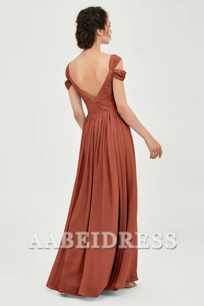 AABEI DRESS Bridesmaid Dresses Chiffon A-Line V-Neck Sleeveless Pleated Side Fork Floor-Length Elegant Dresses Wedding Guests Dresses