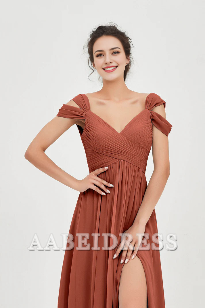 AABEI DRESS Bridesmaid Dresses Chiffon A-Line V-Neck Sleeveless Pleated Side Fork Floor-Length Elegant Dresses Wedding Guests Dresses
