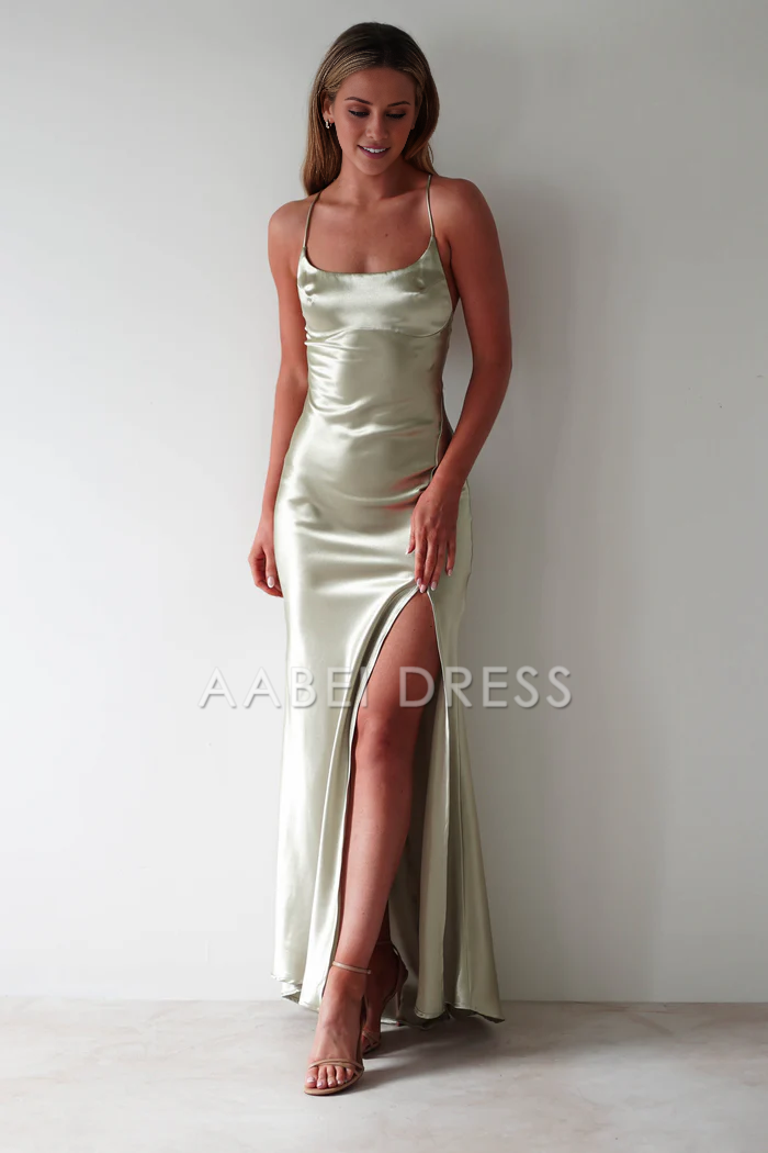 AABEI DRESS Prom Dress Figure Slimming Slip Dress Straight Neckline Low Back Adjustable Tie Straps Elegant Simple Dress
