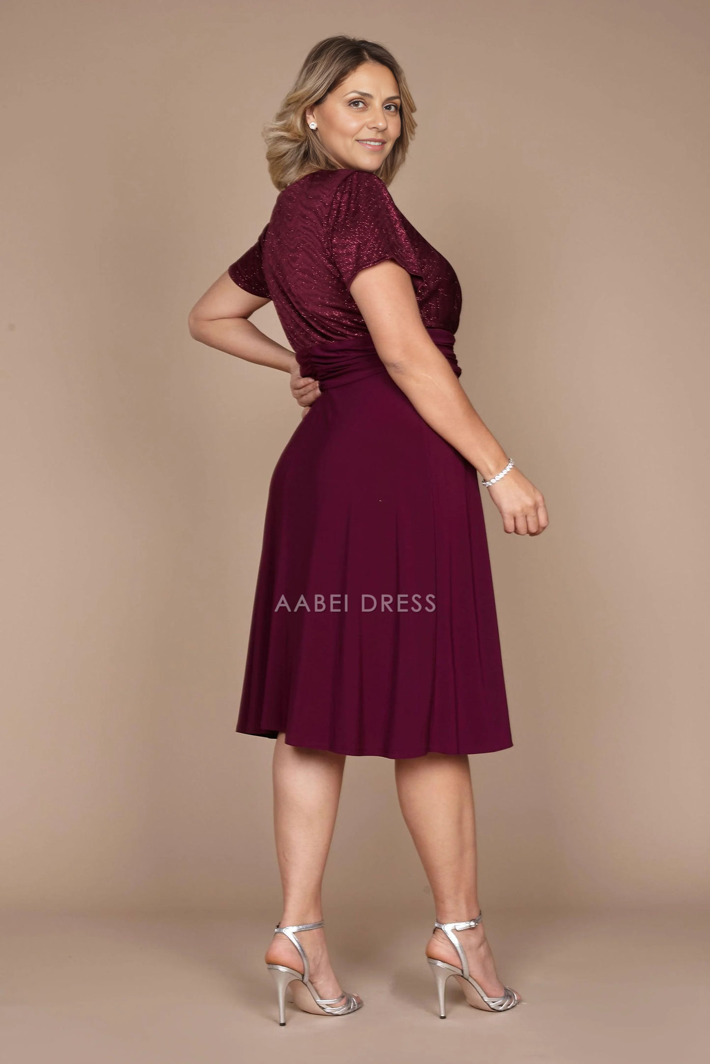 AABEI DRESS Formal Wear Dresse Elegant V-Neck Short Sleeve Ruched Beautiful plus size Mother Of The Bride Dress