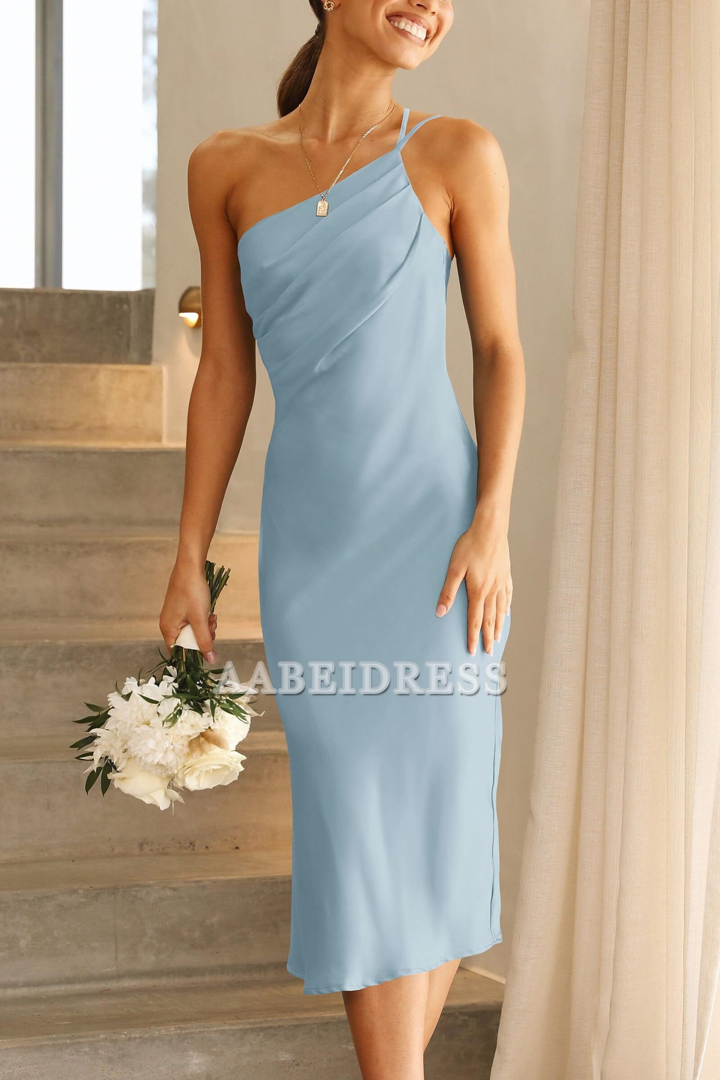 Formal Wear Dresses Bridesmaid Dresses One Shoulder Spaghetti Strap Backless Ruched Simple Charming Dresses Wedding Guests Dresses