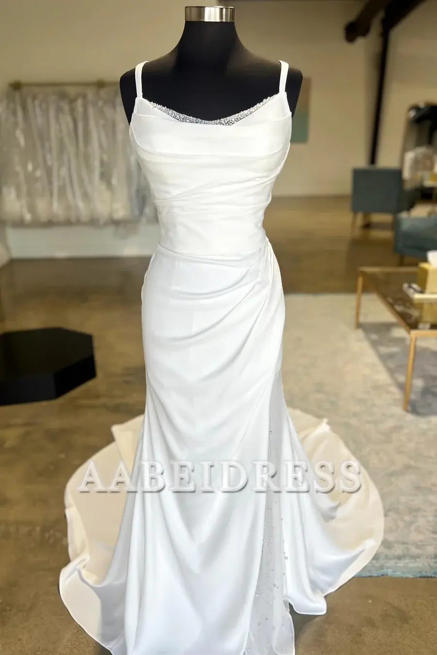 AABEI DRESS High Quality Intricate Wedding Dress Backless Ruched Wedding Dress Detachable Pearl Sleeves Unique Formal Dresses