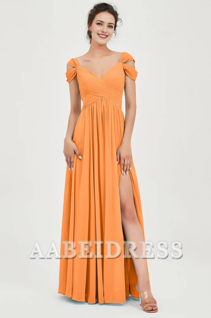 AABEI DRESS Bridesmaid Dresses Chiffon A-Line V-Neck Sleeveless Pleated Side Fork Floor-Length Elegant Dresses Wedding Guests Dresses