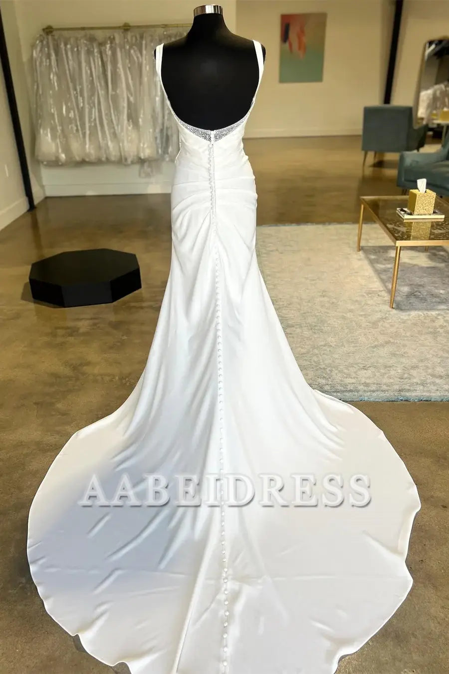 AABEI DRESS High Quality Intricate Wedding Dress Backless Ruched Wedding Dress Detachable Pearl Sleeves Unique Formal Dresses