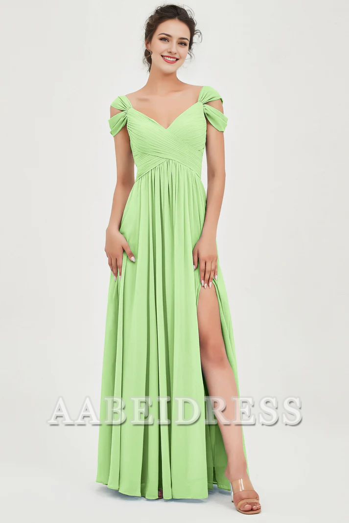 AABEI DRESS Bridesmaid Dresses Chiffon A-Line V-Neck Sleeveless Pleated Side Fork Floor-Length Elegant Dresses Wedding Guests Dresses