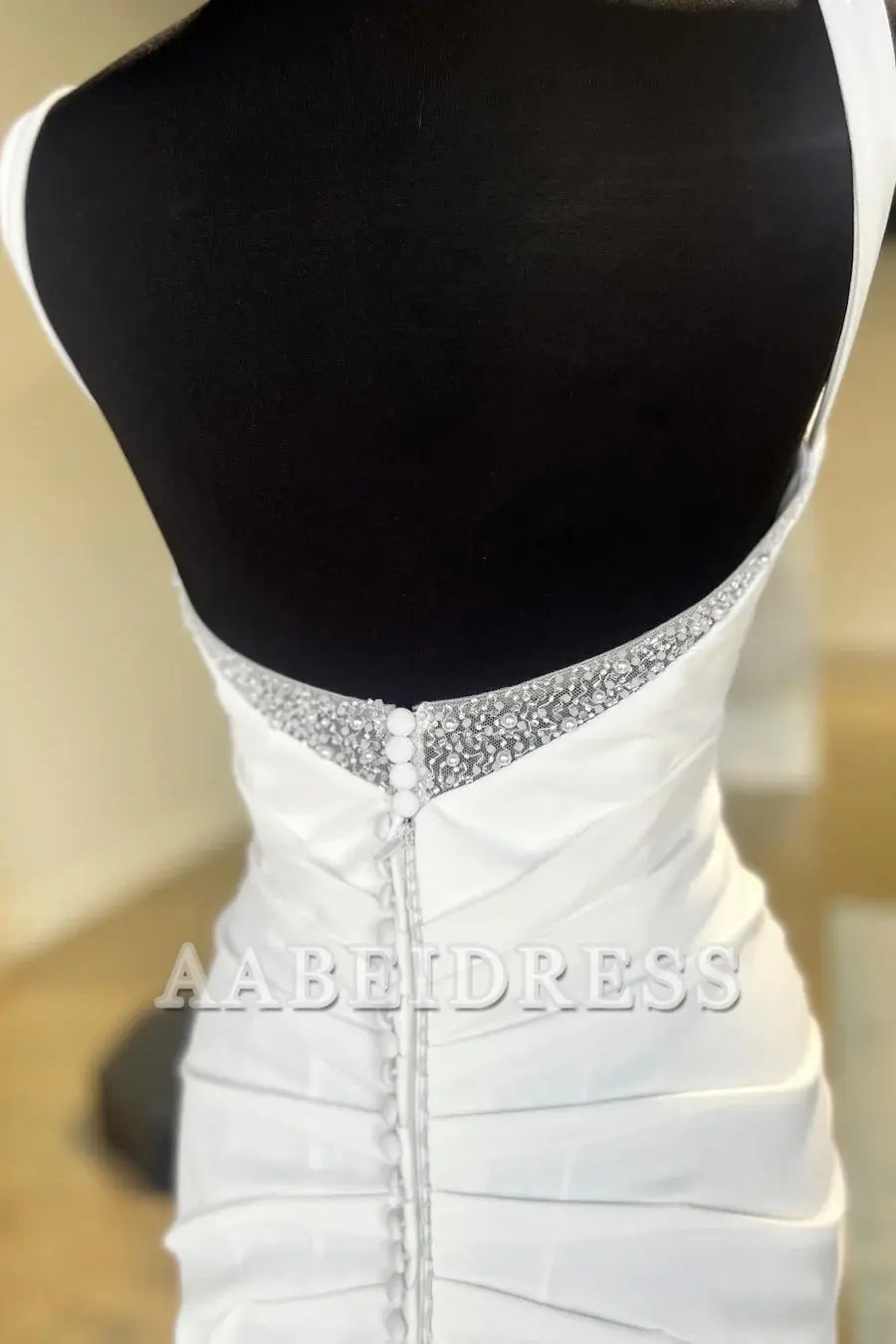AABEI DRESS High Quality Intricate Wedding Dress Backless Ruched Wedding Dress Detachable Pearl Sleeves Unique Formal Dresses