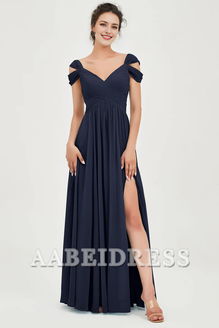 AABEI DRESS Bridesmaid Dresses Chiffon A-Line V-Neck Sleeveless Pleated Side Fork Floor-Length Elegant Dresses Wedding Guests Dresses