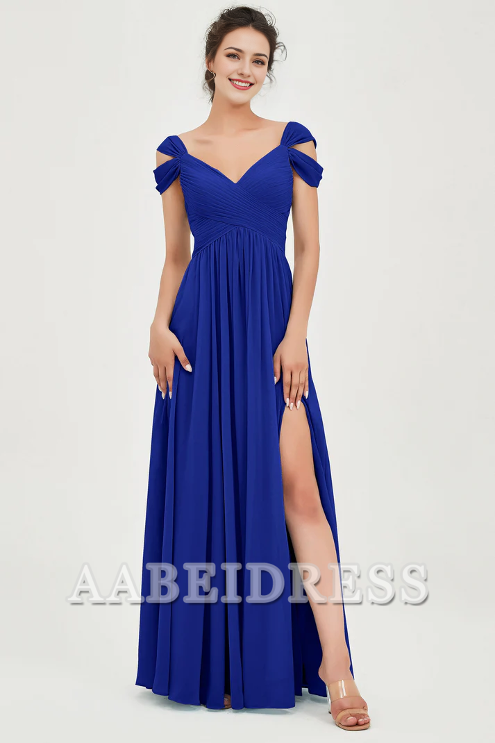 AABEI DRESS Bridesmaid Dresses Chiffon A-Line V-Neck Sleeveless Pleated Side Fork Floor-Length Elegant Dresses Wedding Guests Dresses