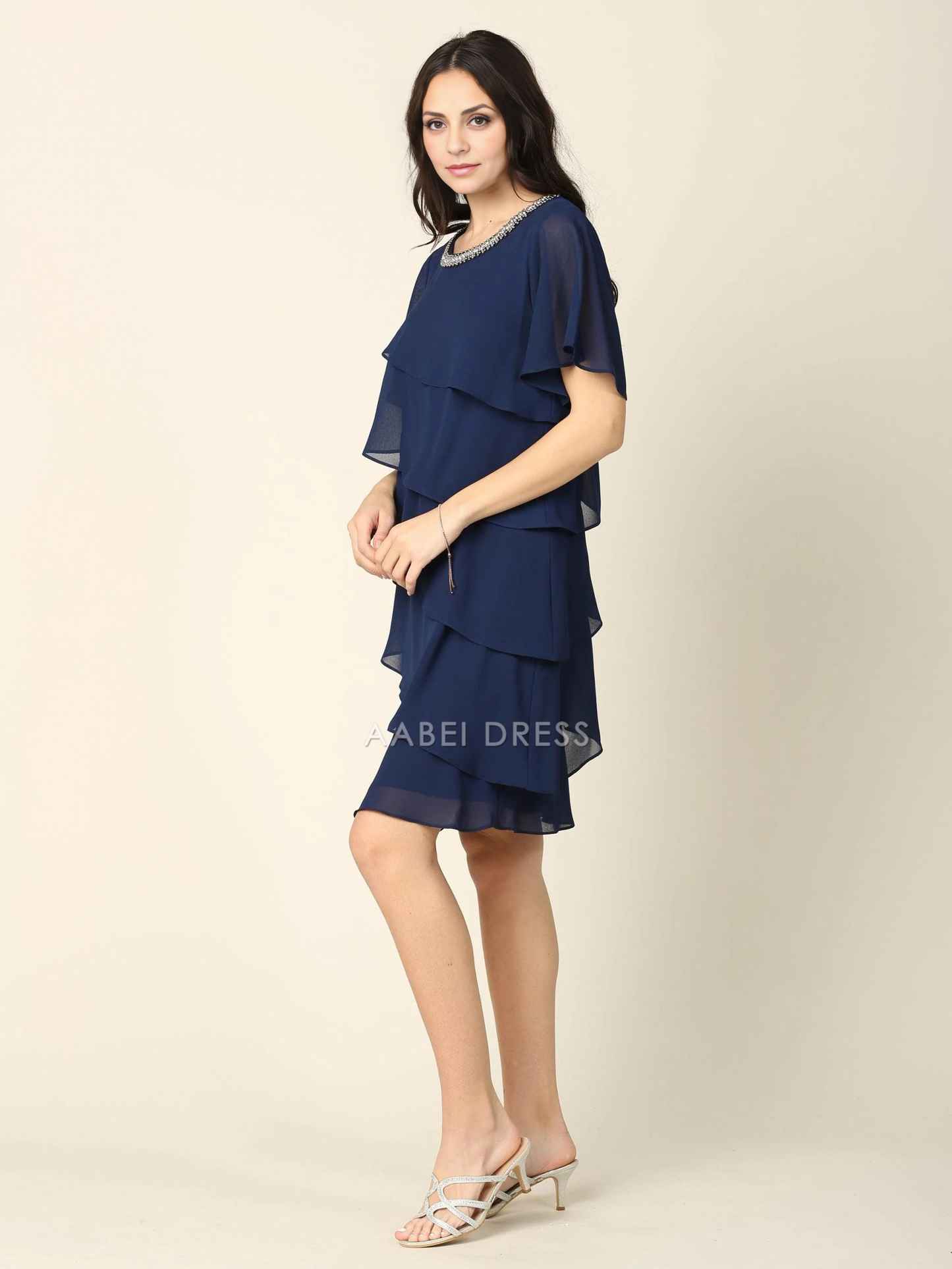 AABEI DRESS Formal Wear Dresse Round Neck Tiers Beautiful Knee-Length Mother Of The Bride Dress