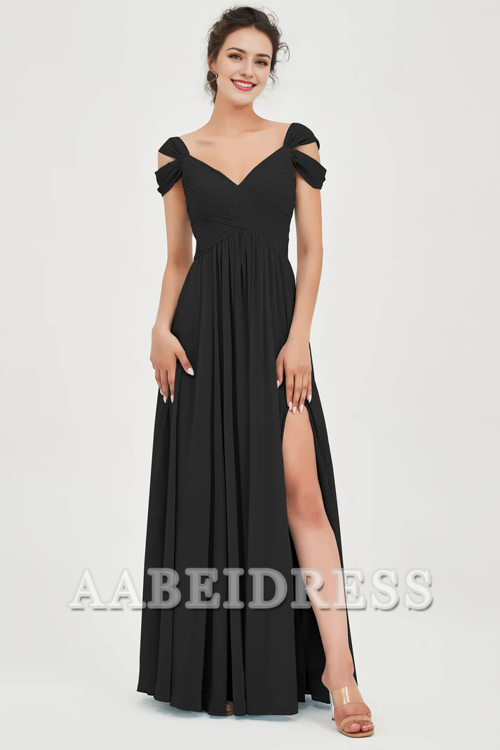 AABEI DRESS Bridesmaid Dresses Chiffon A-Line V-Neck Sleeveless Pleated Side Fork Floor-Length Elegant Dresses Wedding Guests Dresses