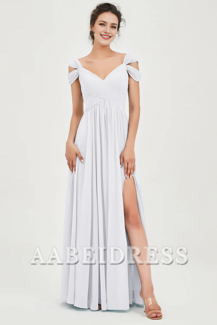 AABEI DRESS Bridesmaid Dresses Chiffon A-Line V-Neck Sleeveless Pleated Side Fork Floor-Length Elegant Dresses Wedding Guests Dresses