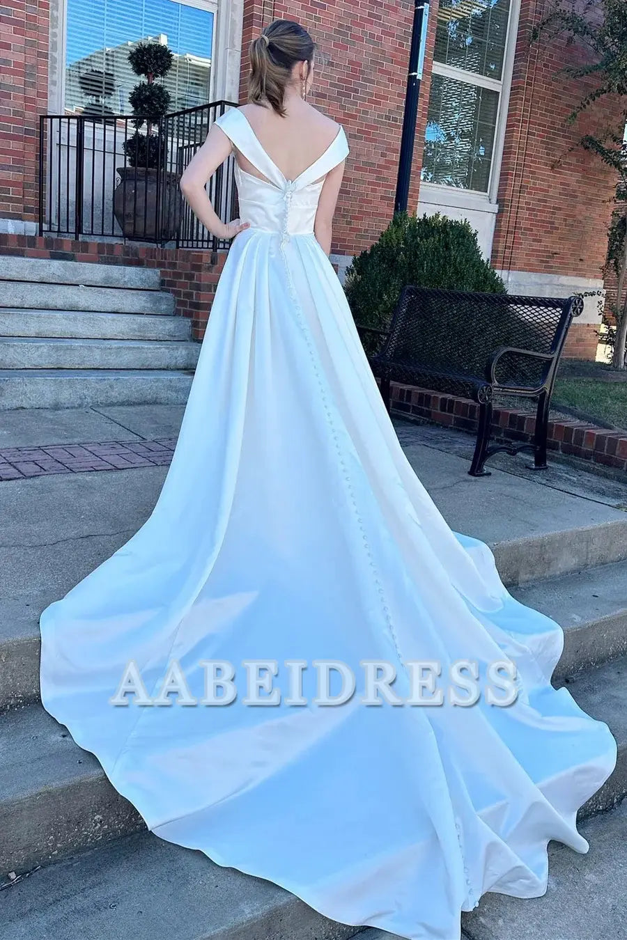 AABEI DRESS High Quality Youthful Wedding Dress A-Line V Neck High-Waist Long Sweep Train Formal Dresses