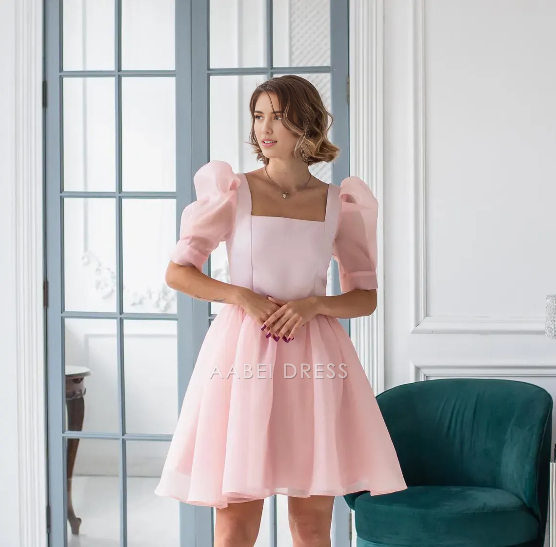 AABEI DRESS Party Dress Elegant A Line Square Neck Puff Sleeve Fashion Short Homecoming Dress