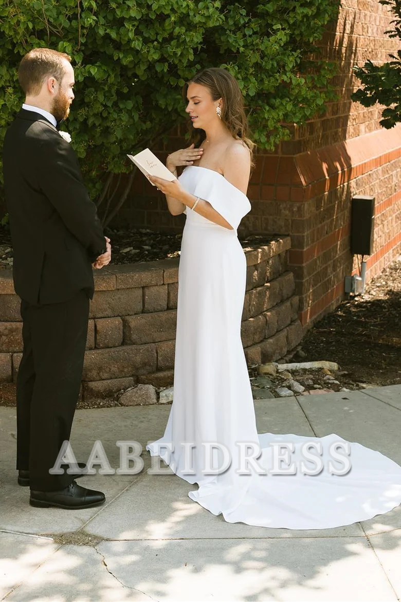 AABEI DRESS Exquisite Simple Wedding Dress Elegant Off-the-Shoulder Mermaid Sweep Train Formal Dresses