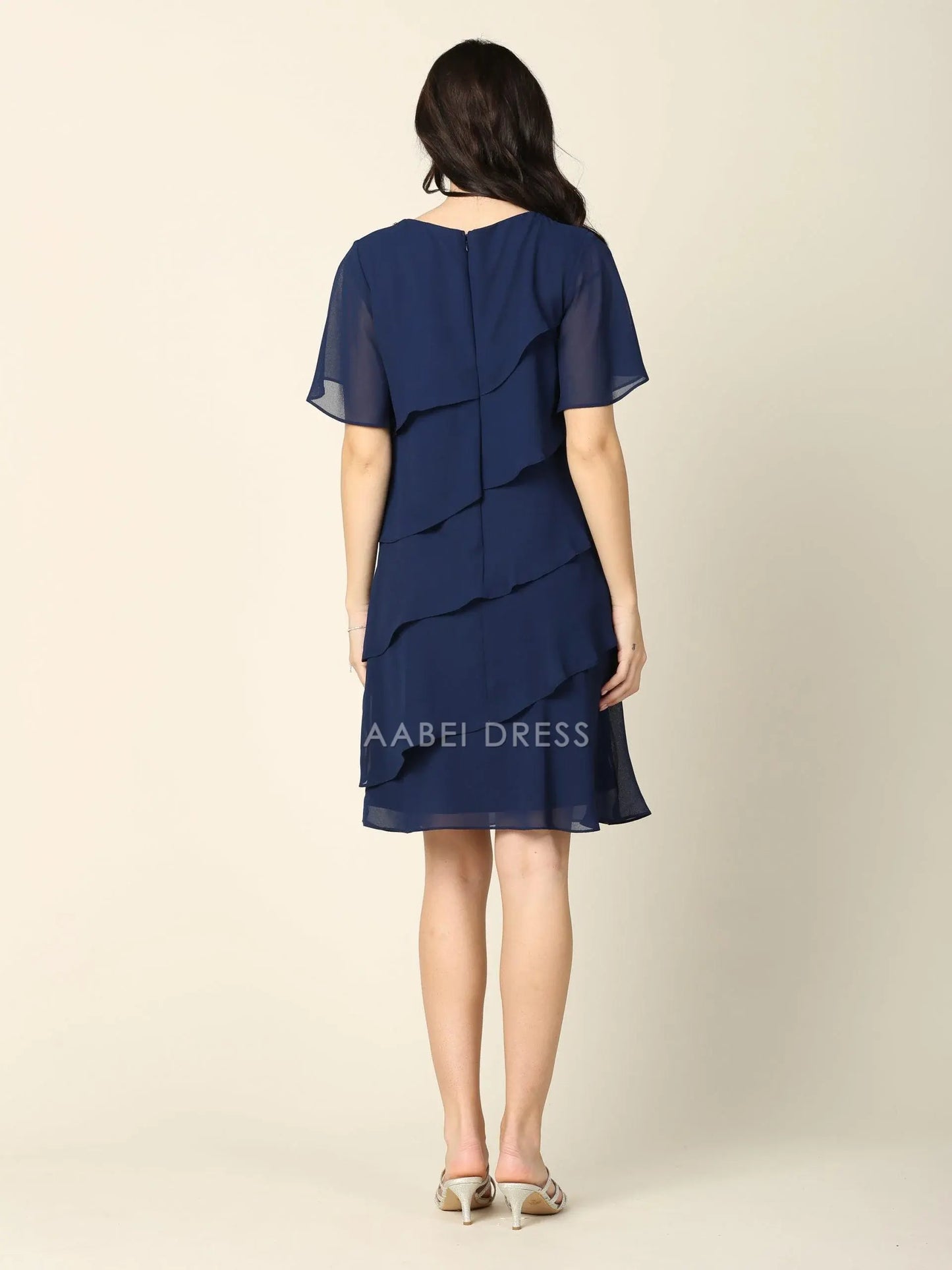 AABEI DRESS Formal Wear Dresse Round Neck Tiers Beautiful Knee-Length Mother Of The Bride Dress