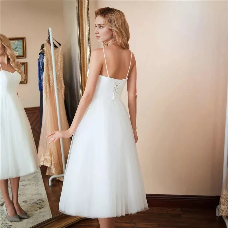 Wedding Dress A Line Spaghetti Straps Tulle Elegant Simple Formal Wear Dresses