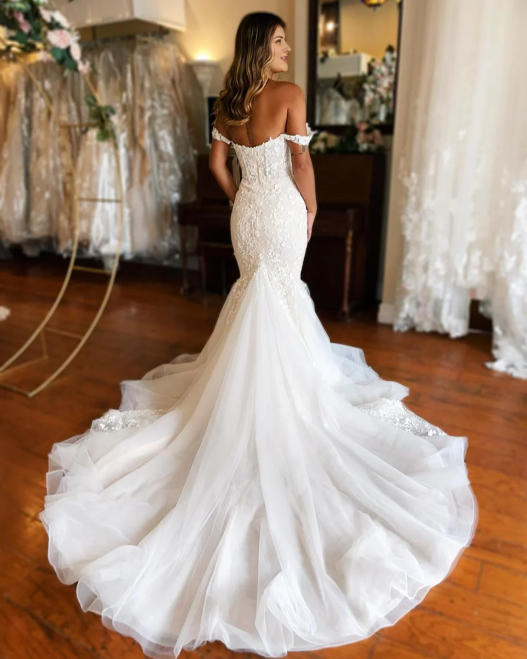 Wedding Dress Off The Shoulder Lace Mermaid Cultivate oneself Gorgeous Formal Wear Dresses