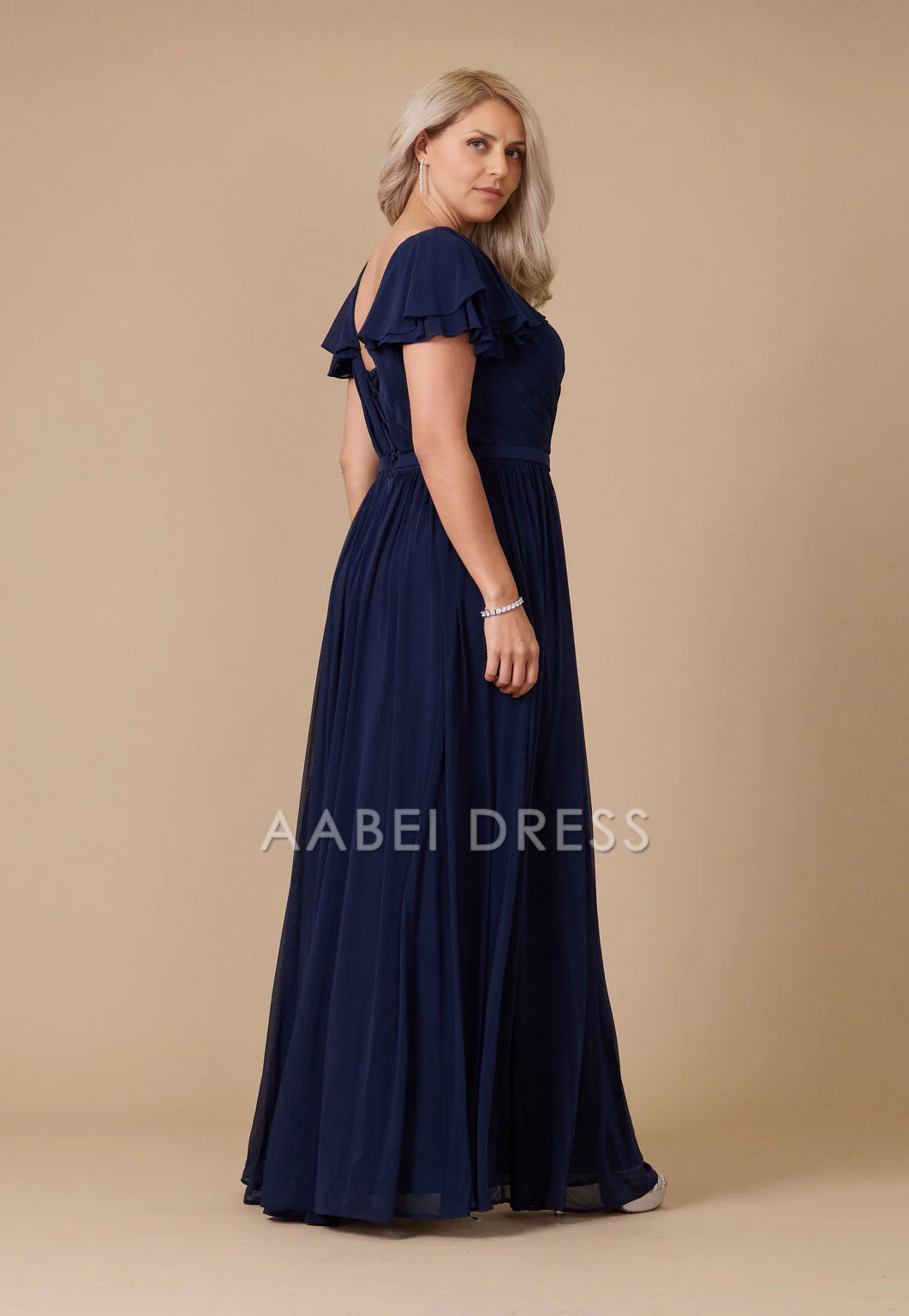 AABEI DRESS Formal Wear Dresse Elegant A Line V Neck Pleated Short Sleeve Side Fork Plus Size Long Mother Of The Bride Dress