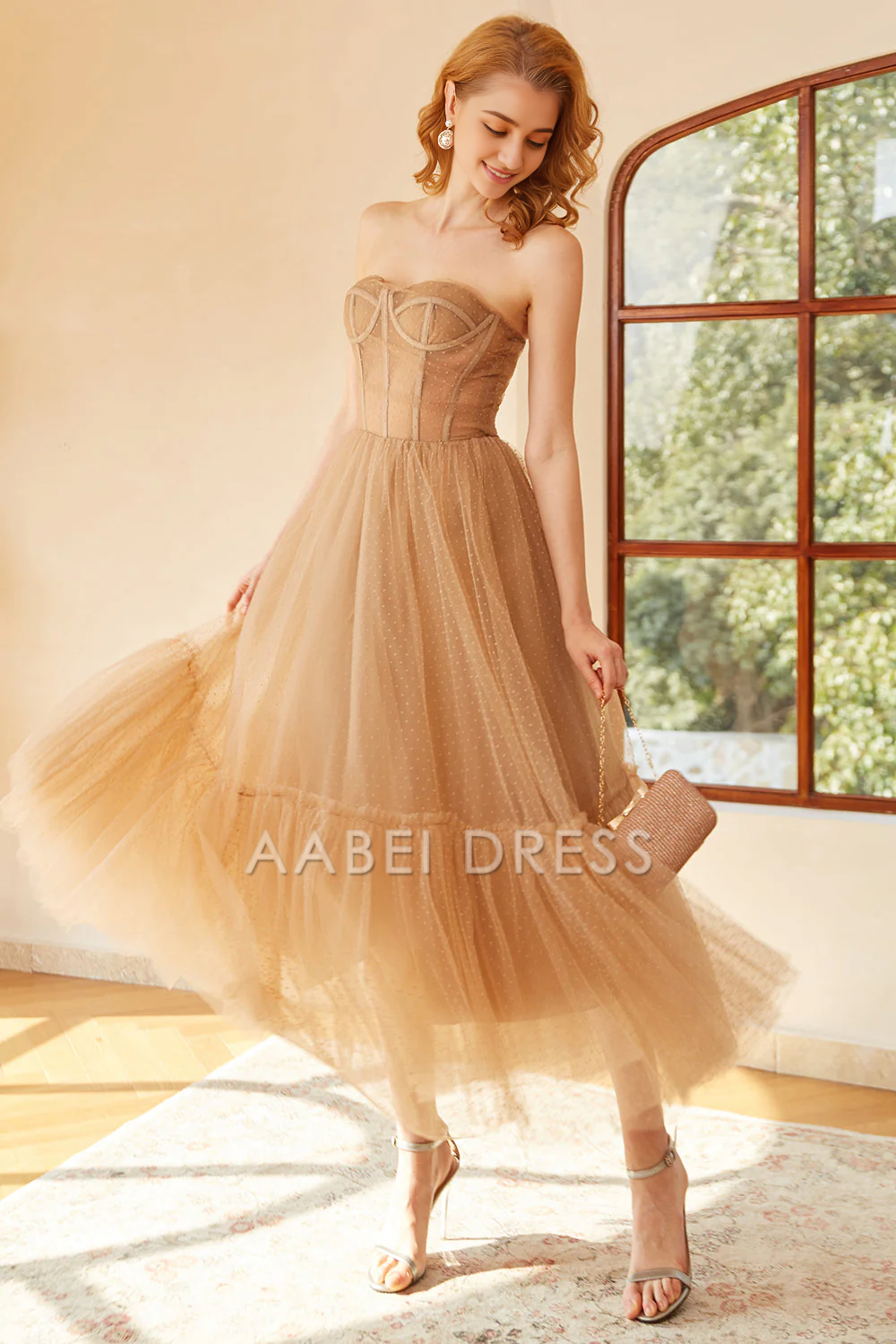 AABEI DRESS Hot Sale Prom Dress Elegant Strapless Sweetheart Retro Polka Dots Corset Formal Dress