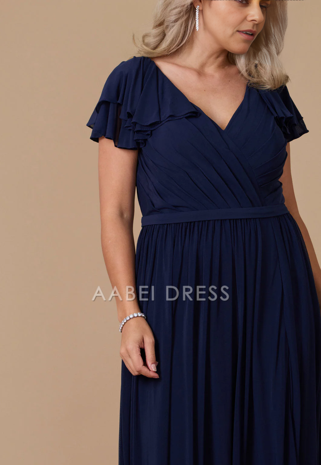 AABEI DRESS Formal Wear Dresse Elegant A Line V Neck Pleated Short Sleeve Side Fork Plus Size Long Mother Of The Bride Dress