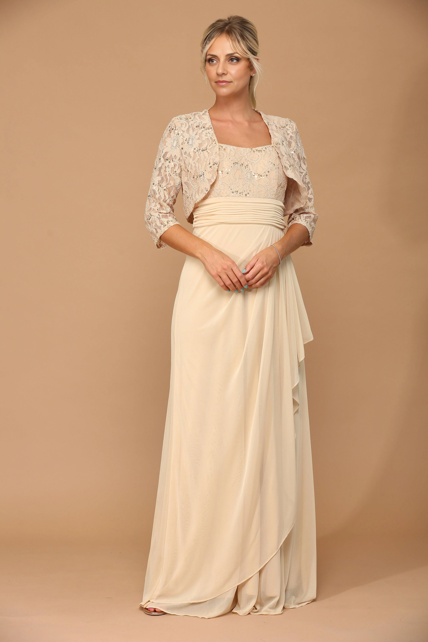 AABEI DRESS Formal Wear Dresse Elegant Two Piece Jacket 3/4 Sleeve Ruched Fashion Mother Of The Bride Dress