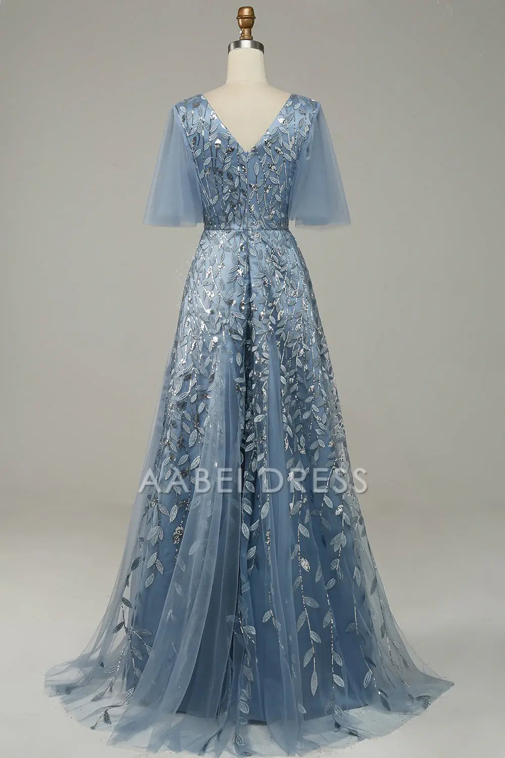 AABEI DRESS Hot Sale Prom Dress Exquisite V Neck Flowing Sleeves Tulle Embroidered Leaves Fashion Formal Dress