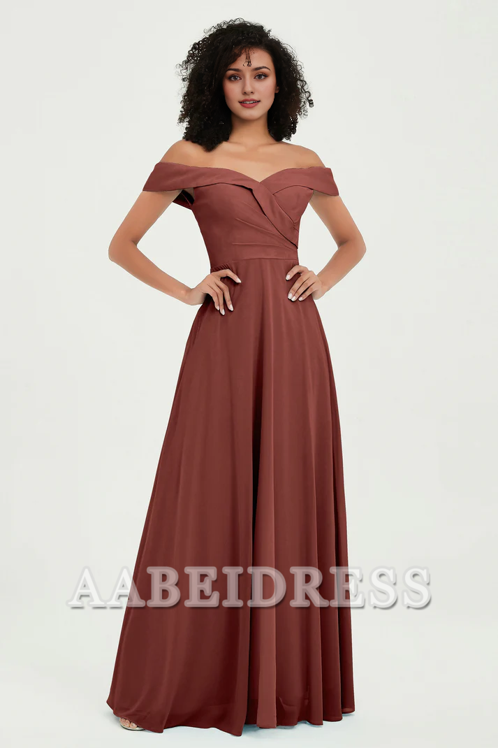 AABEI DRESS Bridesmaid Dresses Chiffon A-Line Off Shoulder Sleeveless Elegant Simple Dresses Wedding Guests Dresses