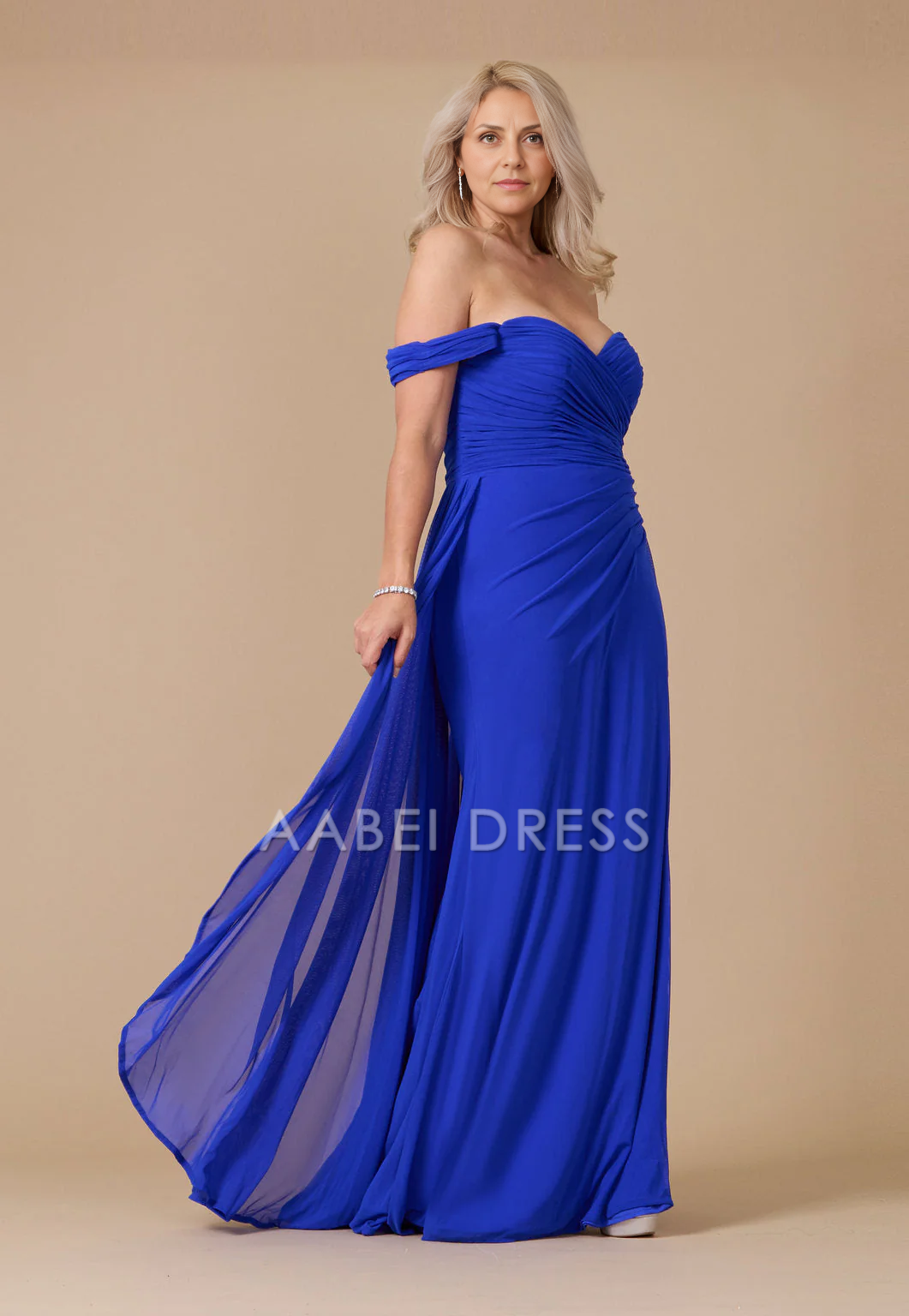 AABEI DRESS Formal Wear Dresse Fashion Off-Shoulder Backless Side Fork Pleated Plus Size Long Mother Of The Bride Dress