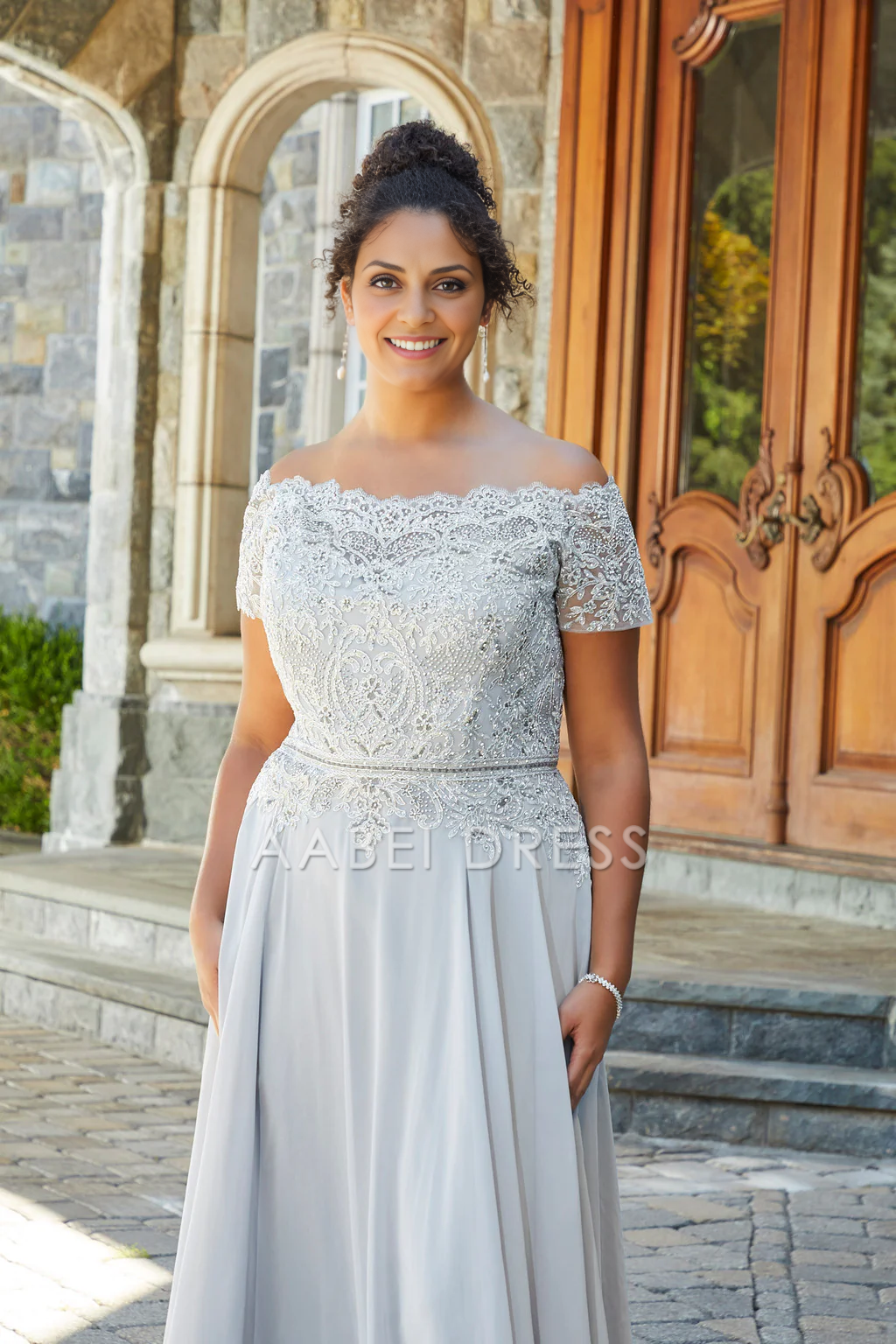 AABEI DRESS Formal Wear Dresse Fashion A Line Off-Shoulder Lace Chiffon Plus Size Long Mother Of The Bride Dress