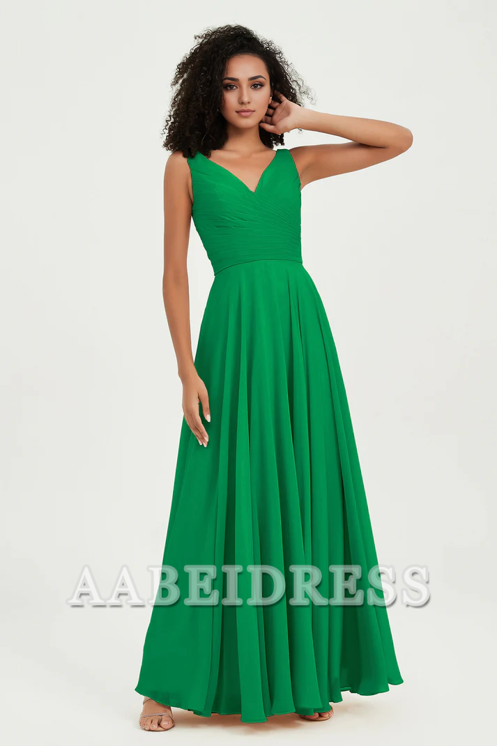 AABEI DRESS Bridesmaid Dresses Chiffon A-Line V-Neck Pleated Sleeveless Floor-Length Elegant Simple Wedding Guests Dresse