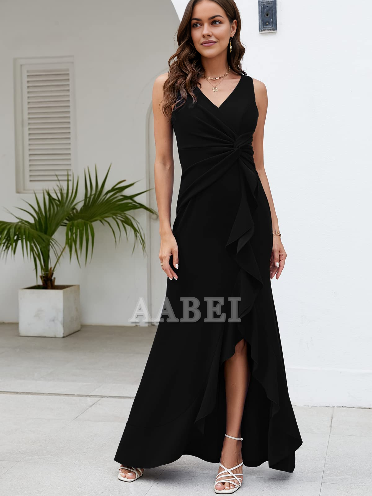 Bridesmaid Dresses Formal Evening Dresses for Women Elegant Evening Party Prom Dress Long Sexy V Neck Sleeveless Split Wrap Wedding Guest Dresses