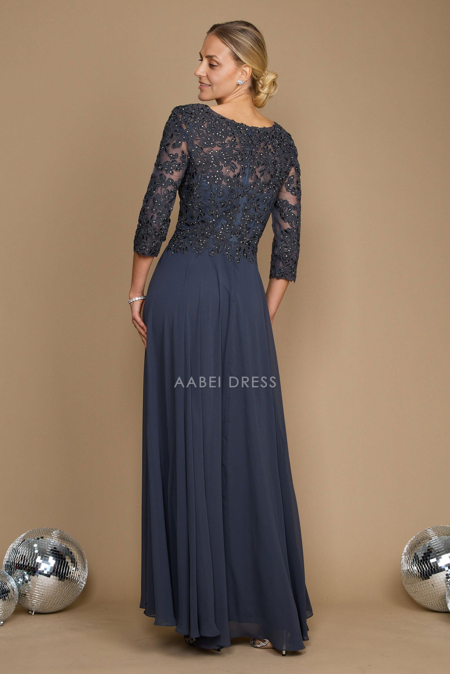AABEI DRESS Formal Wear Dresse Fashion A Line V Neck long sleeve Lace Applique Exquisite Retro Long Mother Of The Bride Dress