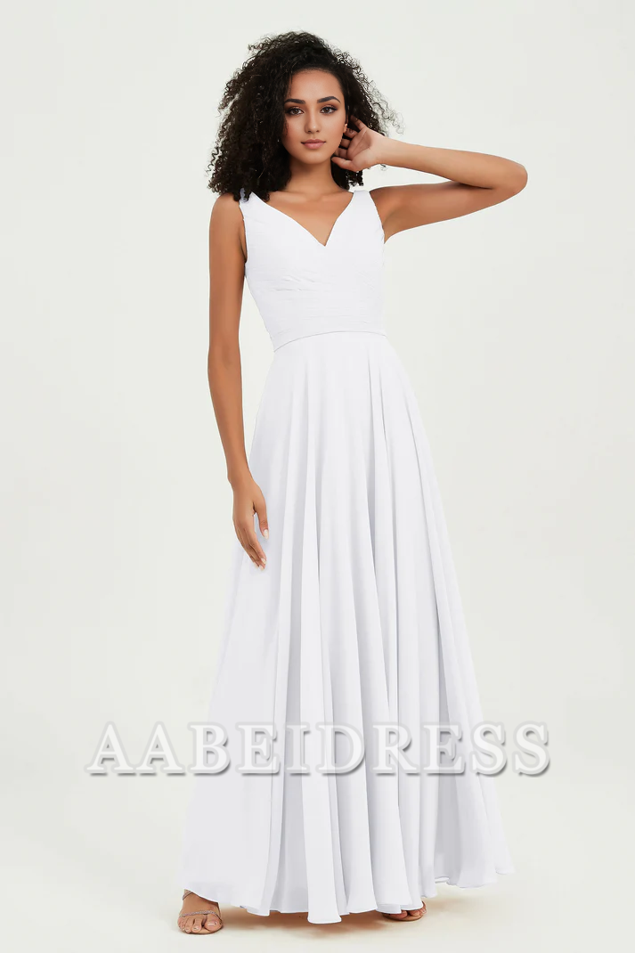 AABEI DRESS Bridesmaid Dresses Chiffon A-Line V-Neck Pleated Sleeveless Floor-Length Elegant Simple Wedding Guests Dresse