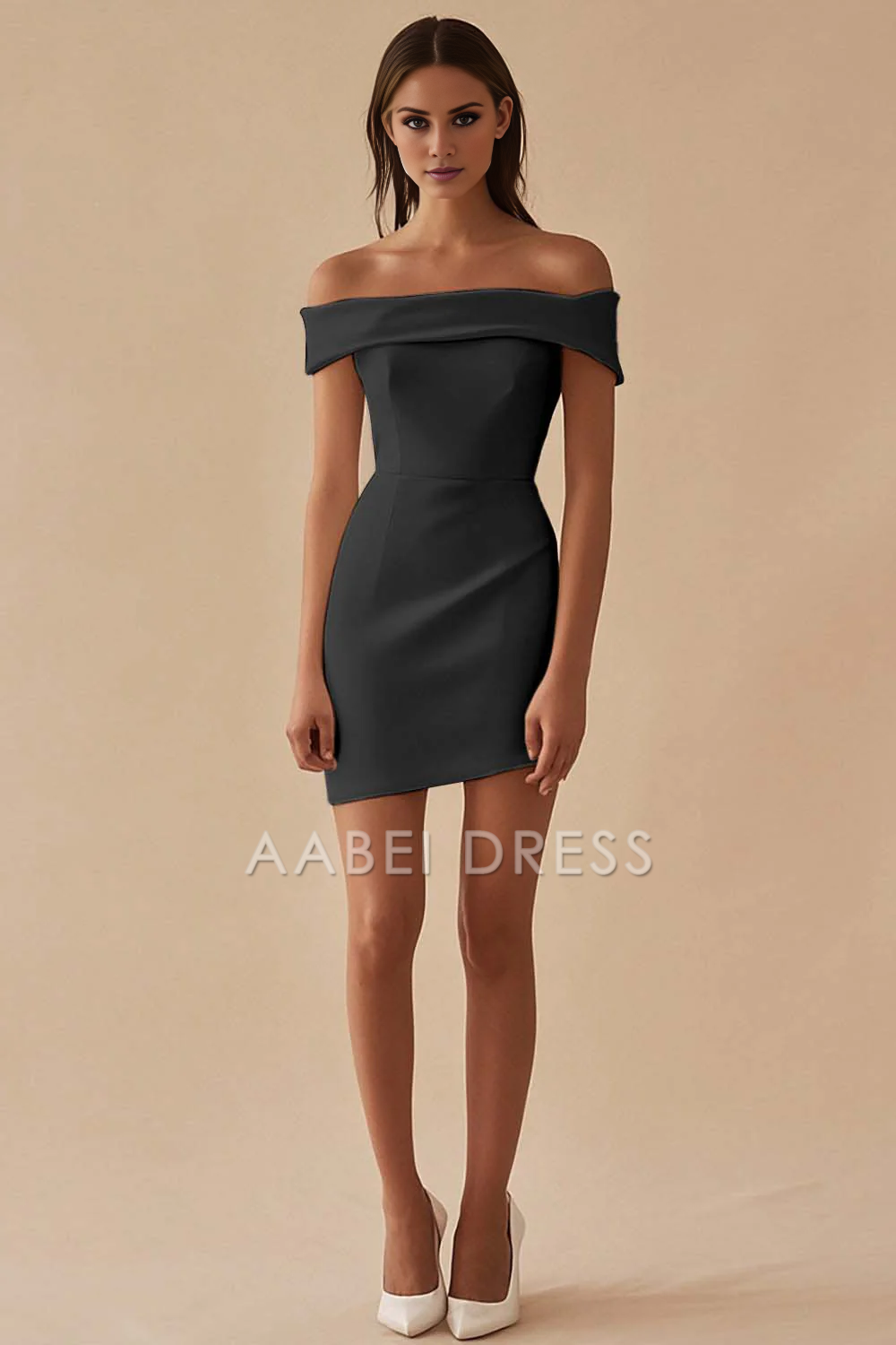 AABEI DRESS Hot Sale Homecoming Dress Sheath Off The Shoulder Sleeveless Simple Short Graduation Dress