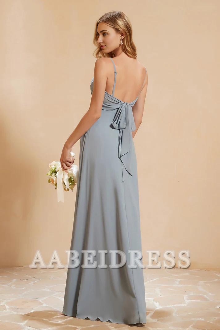 AABEI DRESS Bridesmaid Dresses Chiffon A-Line Sweetheart Spaghetti Straps Pleated Side Fork Floor-Length Elegant Simple Wedding Guests Dresse