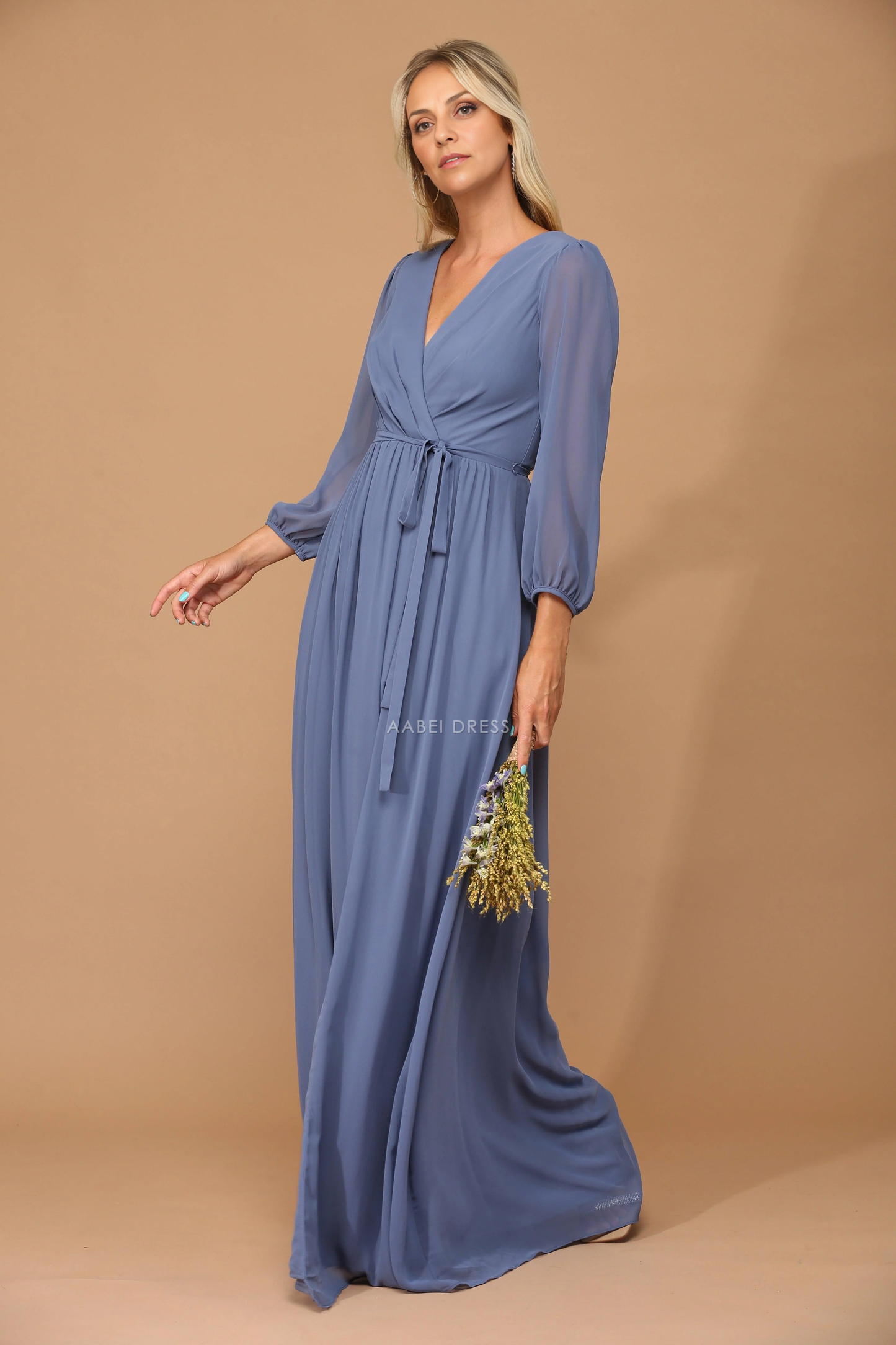 AABEI DRESS Formal Wear Dresse Elegant V Neck Long Sleeves Simple Long Mother Of The Bride Dress