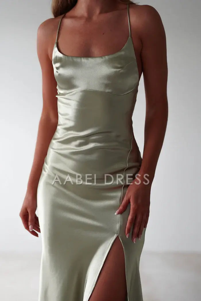 AABEI DRESS Prom Dress Figure Slimming Slip Dress Straight Neckline Low Back Adjustable Tie Straps Elegant Simple Dress