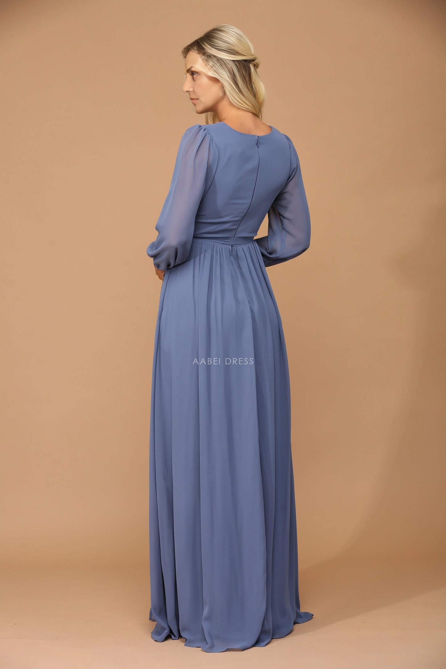 AABEI DRESS Formal Wear Dresse Elegant V Neck Long Sleeves Simple Long Mother Of The Bride Dress