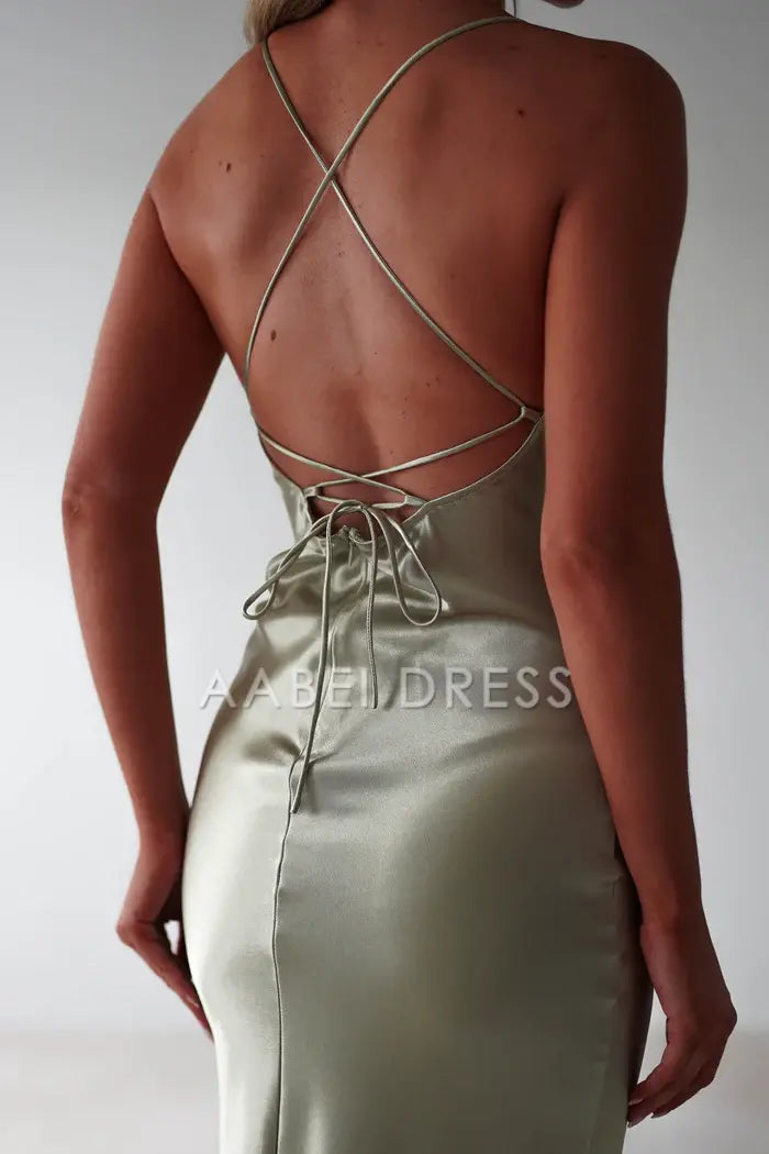 AABEI DRESS Prom Dress Figure Slimming Slip Dress Straight Neckline Low Back Adjustable Tie Straps Elegant Simple Dress