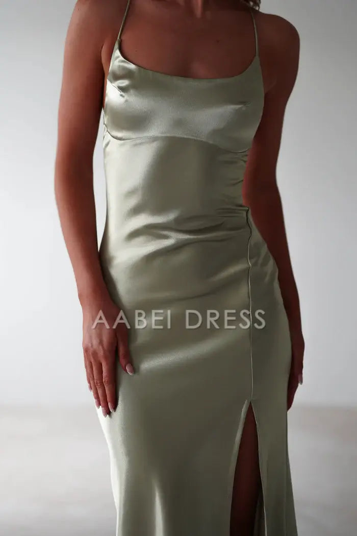AABEI DRESS Prom Dress Figure Slimming Slip Dress Straight Neckline Low Back Adjustable Tie Straps Elegant Simple Dress