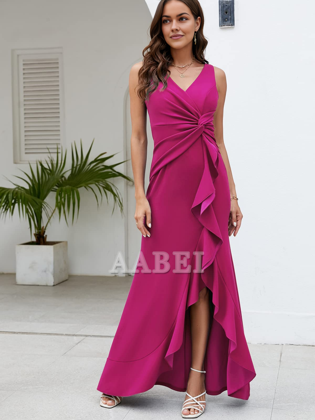 Bridesmaid Dresses Formal Evening Dresses for Women Elegant Evening Party Prom Dress Long Sexy V Neck Sleeveless Split Wrap Wedding Guest Dresses