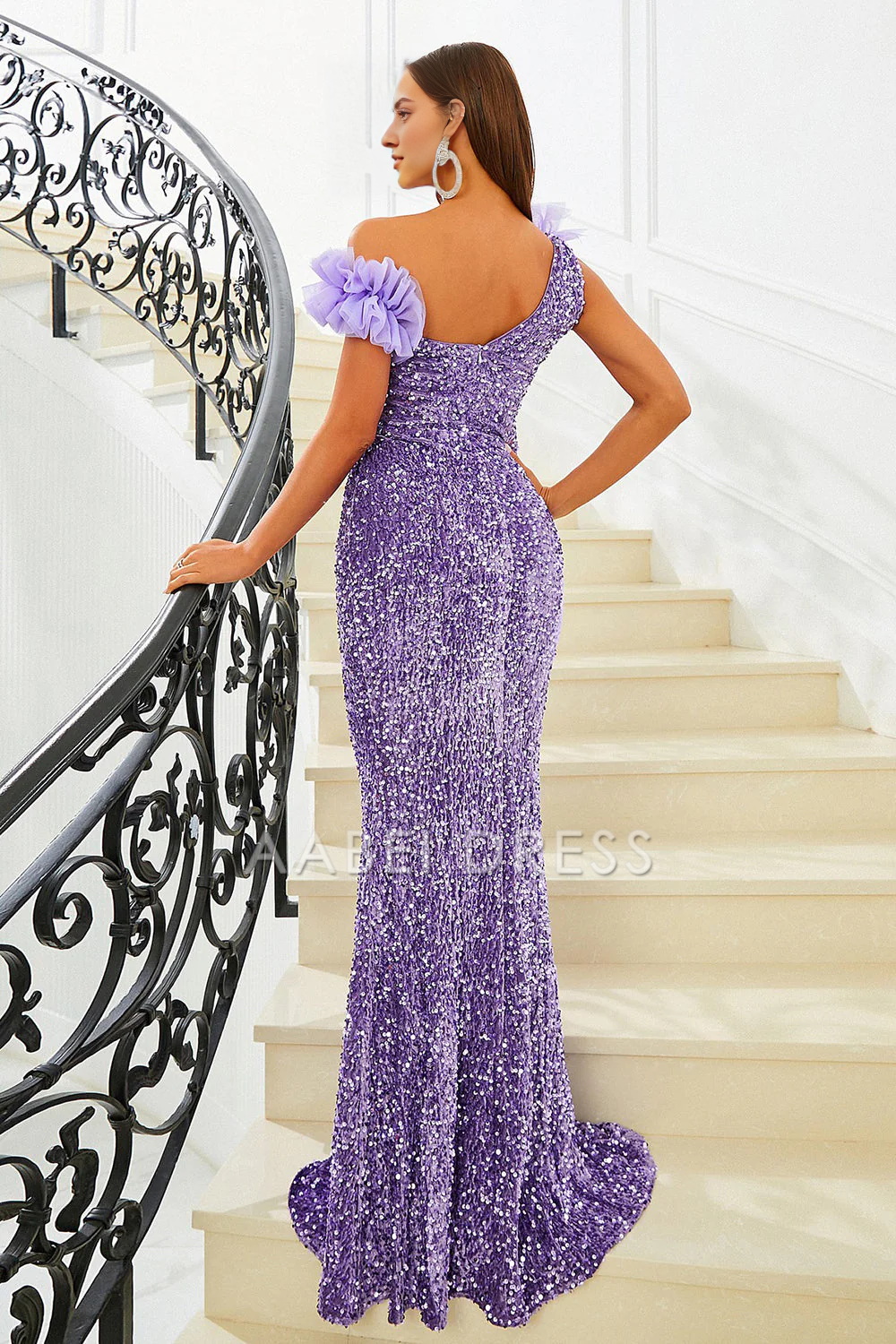 AABEI DRESS Hot Sale Prom Dress Charming Mermaid Sequins Ruched One-Shoulder Fashion Long Party Dress
