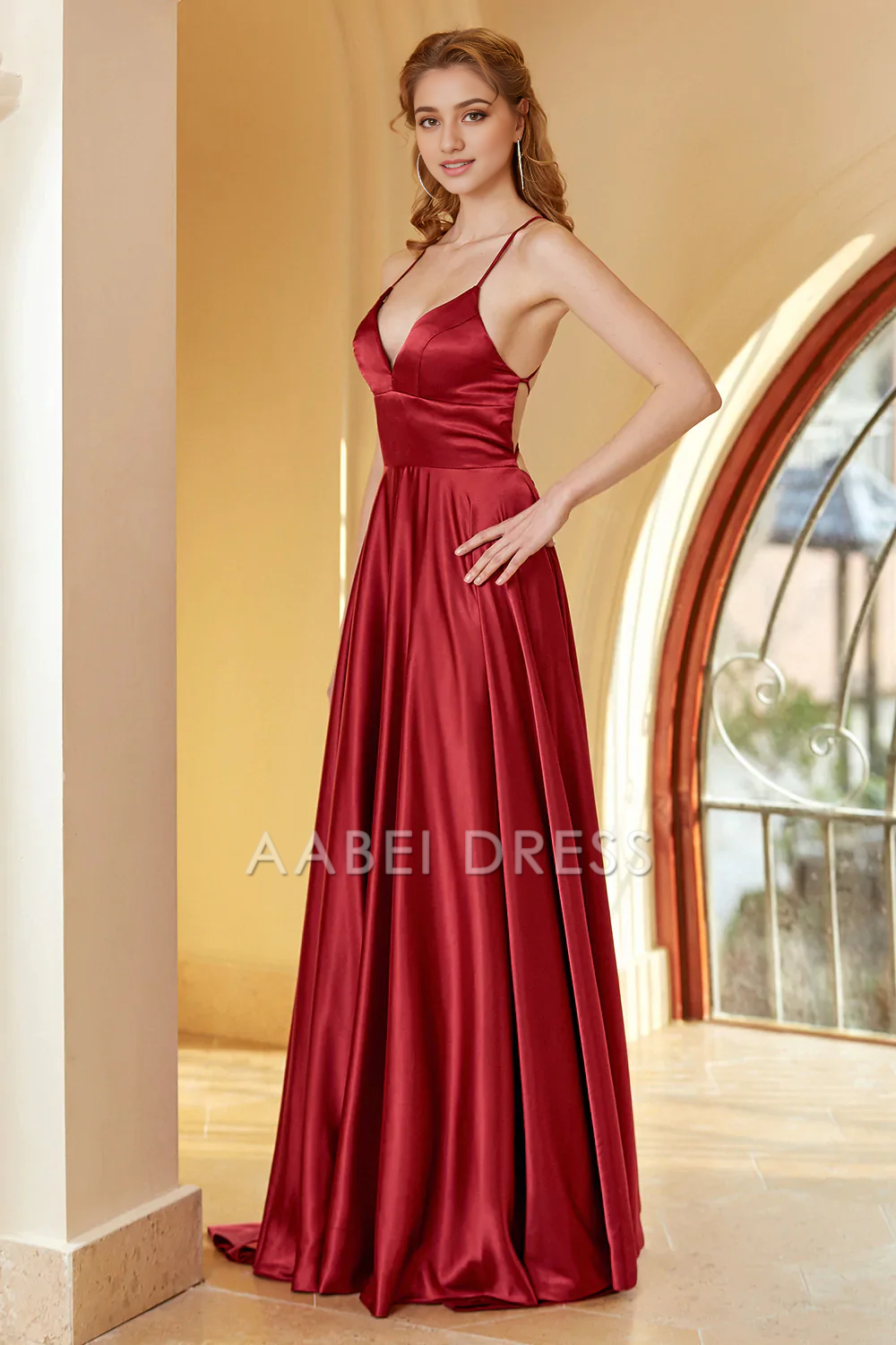 AABEI DRESS Hot Sale Prom Dress Elegant A Line V Neck Spaghetti Straps Backless Simple Formal Dress