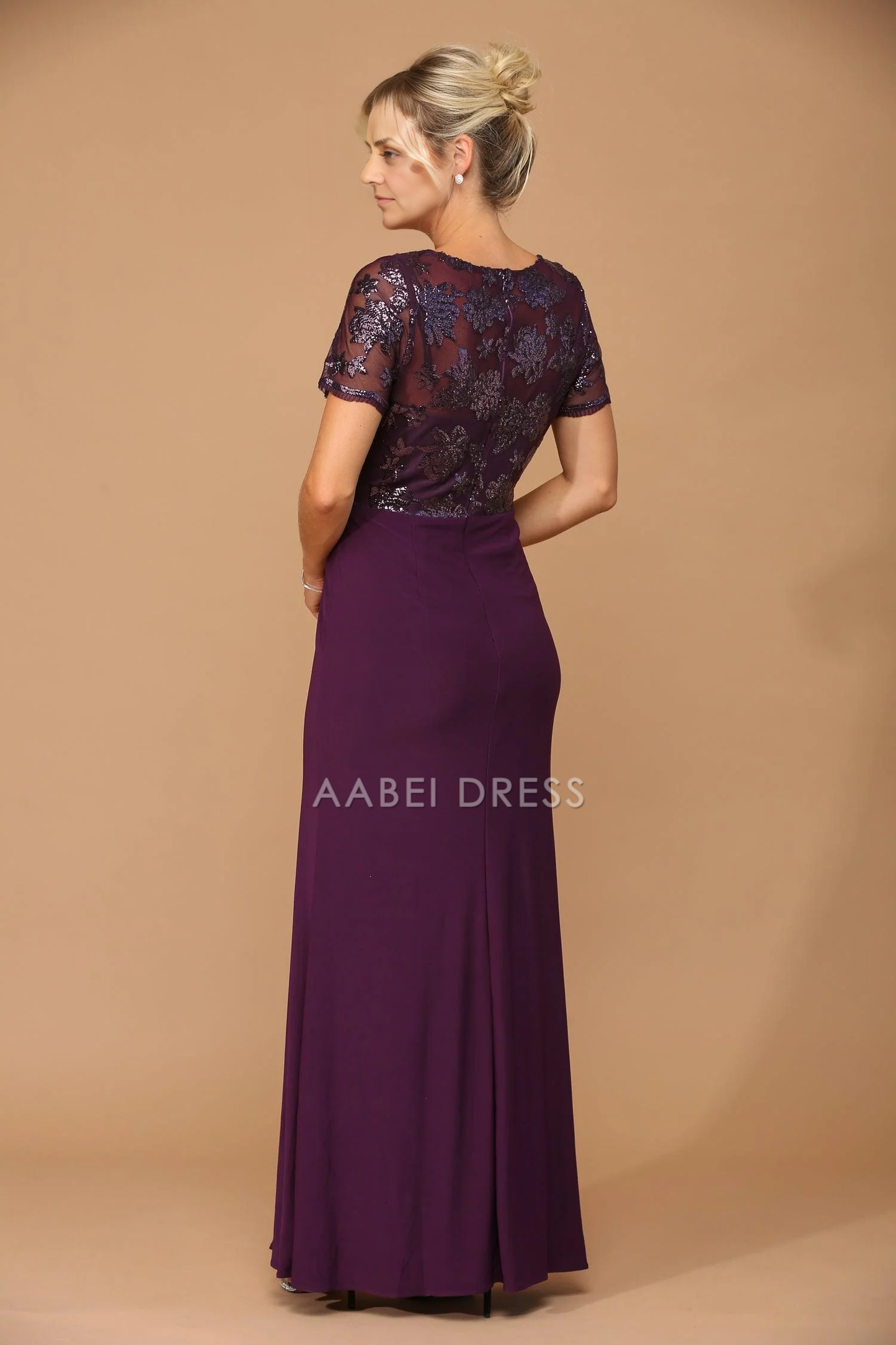 AABEI DRESS Formal Wear Dresse Modest Round Neck Short Sleeve Sexy High Slit Beautiful Mother Of The Bride Dress