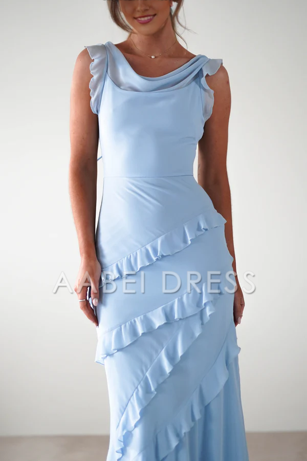AABEI DRESS Prom Dress Closed Neck Cap Sleeves Tiers Ruched Sophisticated Elegant Dress