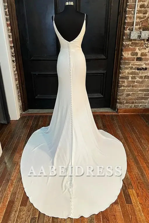 AABEI DRESS High Quality Simple Wedding Dress Cowl Neck Backless Mermaid Sweep Train Slit Elegant Formal Dresses