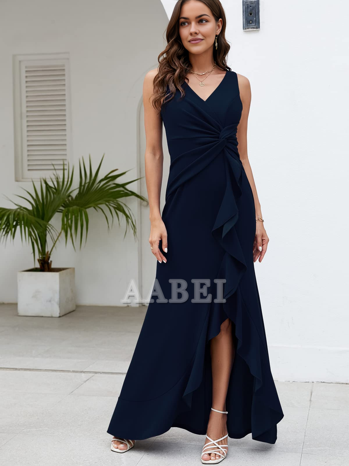 Bridesmaid Dresses Formal Evening Dresses for Women Elegant Evening Party Prom Dress Long Sexy V Neck Sleeveless Split Wrap Wedding Guest Dresses
