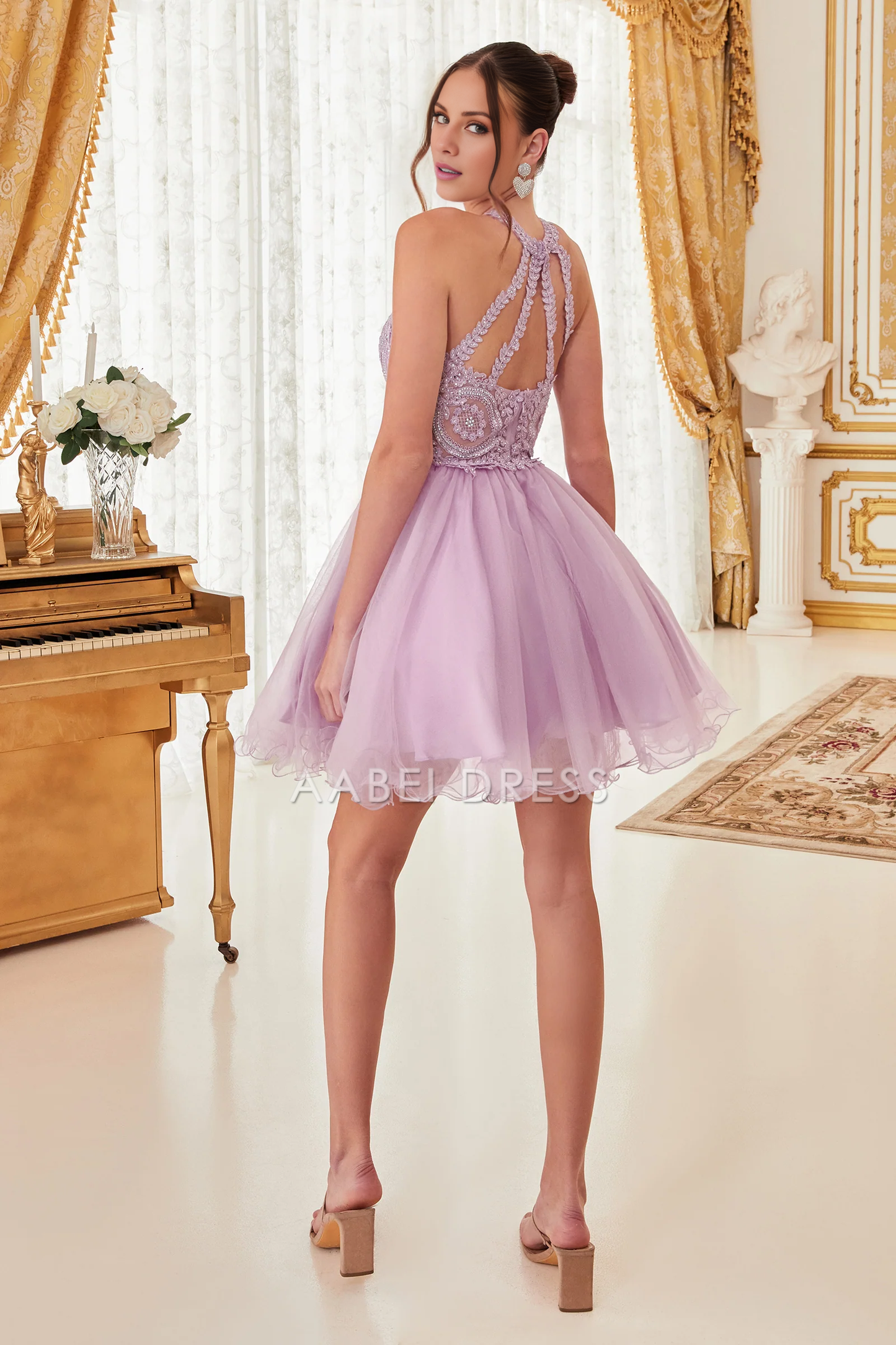 AABEI DRESS Hot Sale Short Prom Dress Lace Applique Ruched Homecoming Dress